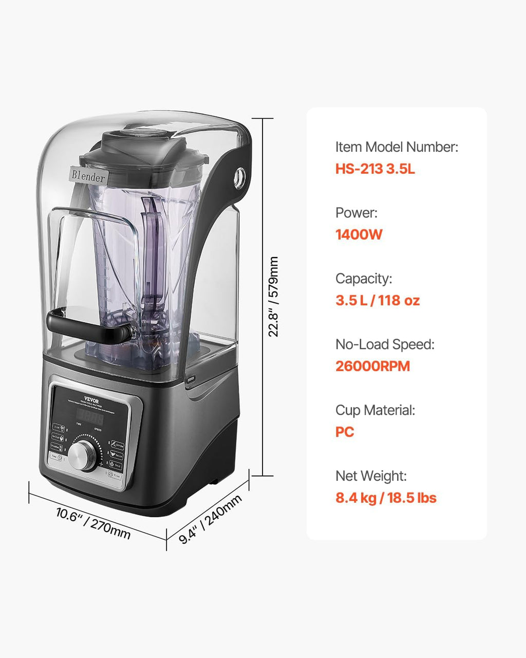 NEW Professional Blender for Smoothies, 118 oz 1400W, with Powerful Motor, Multi-Functional Food Processing Blender with Noise Cover for Smoothie/Milkshake/Juice, Fits for Kitchen