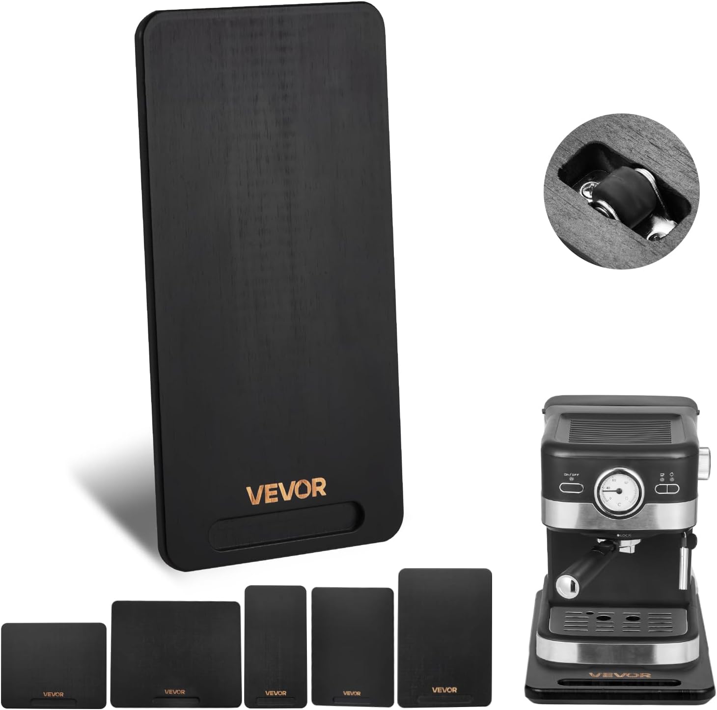 NEW  Appliance Slider, Small 14.5 x 7.5-inch, Rolling Sliding Tray with Silent Rubber Wheels & Hollow Handle, Easy to Clean, Appliance Rolling Tray for Coffee Maker, Kitchen Countertop, Black