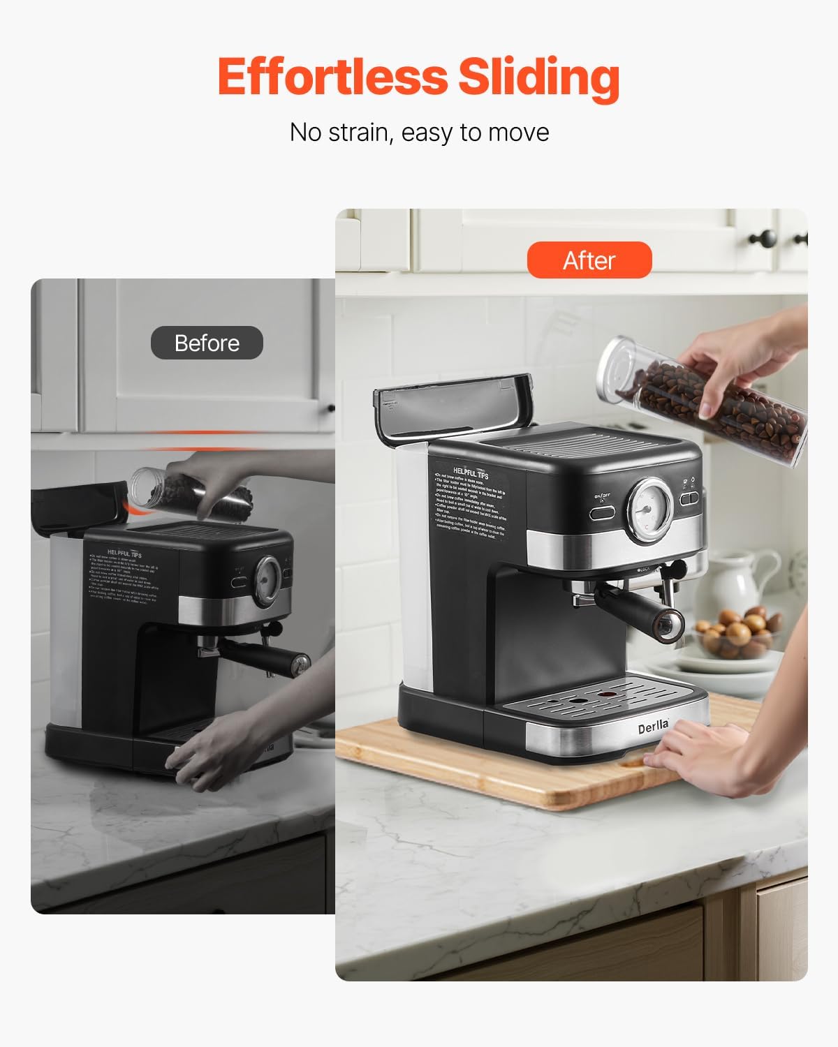 NEW Appliance Slider, Medium 10.5 x 13-inch, Rolling Sliding Tray with Rubber Wheels & Hollow Handle, Easy to Clean, Appliance Rolling Tray for Coffee Maker, Kitchen Countertop, Natural Wood