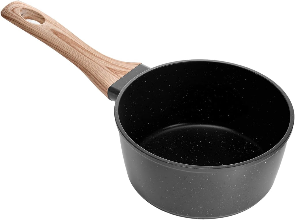 NEW 1.5 QT Saucepan, Nonstick Saucepan with Tempered Glass Lid, Multipurpose Cooking Sauce Pot with Detachable Handle, Sauce Pan Small Kitchen Cooking Pot with Coating, Induction Compatible, Black