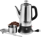NEW 12-Cup Electric Percolator Coffee Pot, 304 Stainless Steel Body Coffee Percolator with Keep Warm Function & Heat-Resistant Handle, Classic Coffee Maker, Quick Brew & Easy-Pour Spout, Silver
