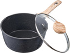 NEW 1.5 QT Saucepan, Nonstick Saucepan with Tempered Glass Lid, Multipurpose Cooking Sauce Pot with Detachable Handle, Sauce Pan Small Kitchen Cooking Pot with Coating, Induction Compatible, Black