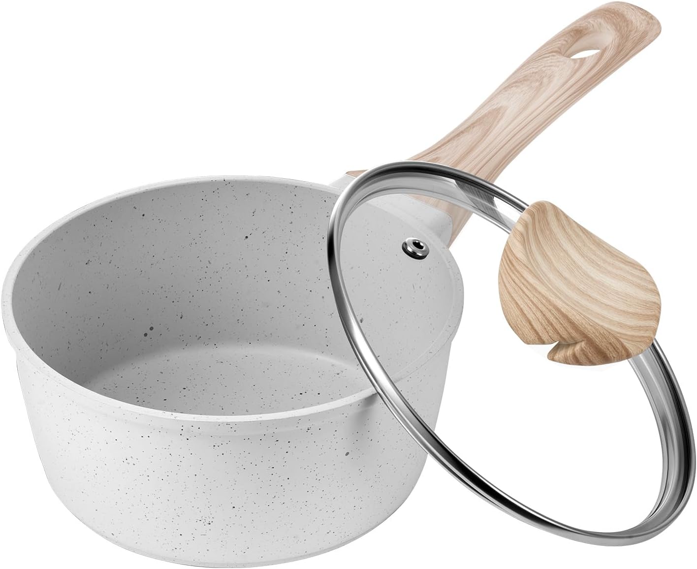 NEW 1.5 QT Saucepan, Nonstick Saucepan with Tempered Glass Lid, Multipurpose Cooking Sauce Pot with Detachable Handle, Sauce Pan Small Kitchen Cooking Pot with Coating, Induction Compatible, Black