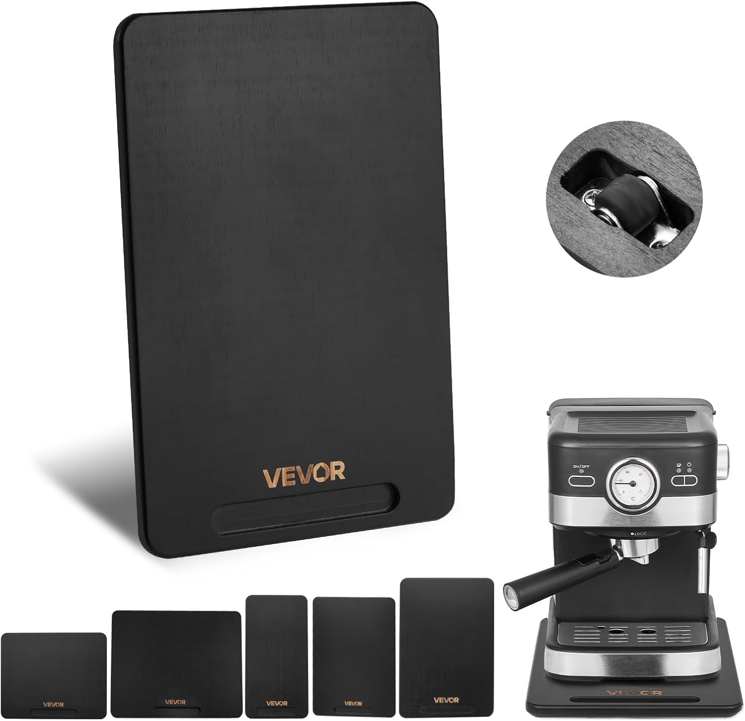 NEW  Appliance Slider, Small 14.5 x 7.5-inch, Rolling Sliding Tray with Silent Rubber Wheels & Hollow Handle, Easy to Clean, Appliance Rolling Tray for Coffee Maker, Kitchen Countertop, Black