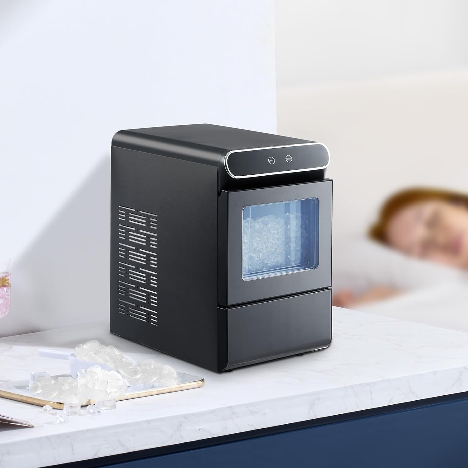 NEW Nugget Ice Maker, 37lbs/24H, with Self Cleaning, with Ice Scoop and Basket, Stainless Steel Ice Machine with Convenient Ice Transfer for Home Kitchen Office