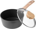 NEW 1.5 QT Saucepan, Nonstick Saucepan with Tempered Glass Lid, Multipurpose Cooking Sauce Pot with Detachable Handle, Sauce Pan Small Kitchen Cooking Pot with Coating, Induction Compatible, Black