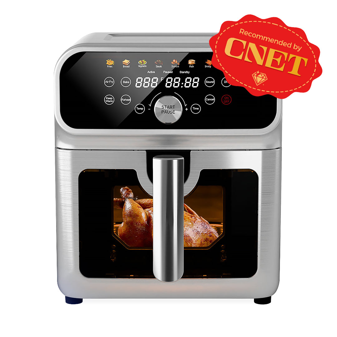 WhallPro 6QT All-Stainless Air Fryer, 8-in-1 Hot Oven with Digital LED Touchscreen & Visible Window