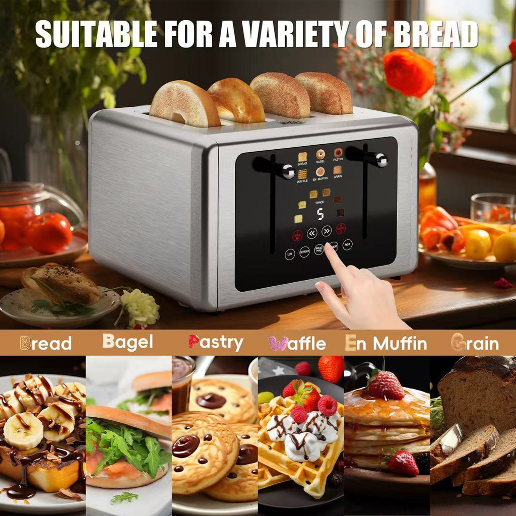 WhallPro® Touch Screen Toaster 2 & 4 Slice | Stainless Steel, Digital Timer, Sound | 6 Bread Types & Shades