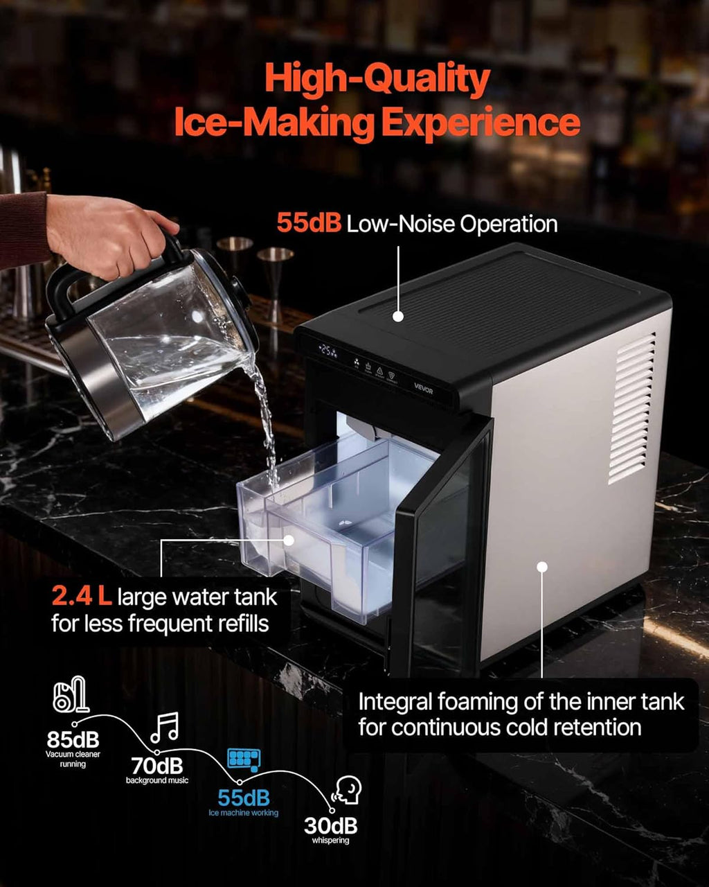 NEW Countertop Ice Maker, 22 lbs per Day, Self-Cleaning Portable Machine with Tong, Drawer-Style Ice Access, Ice-Making Machine with Large Square Cubes, for Home, Kitchen, Office, Bar & Party