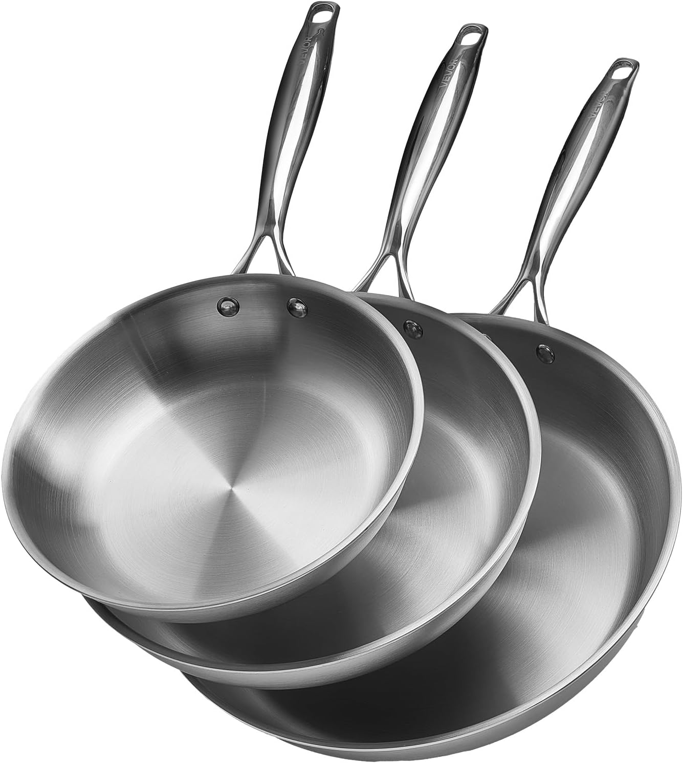 NEW Frying Pan Skillet, Aluminum Egg Fry Pans, 3 Piece (8, 9.5, 11 in), Nonsitck Ceramic Heavy-Duty Skillets with Heat-Resistant Handle, Chef's Kitchen Cookware for Gas, Electric, Induction, Beige