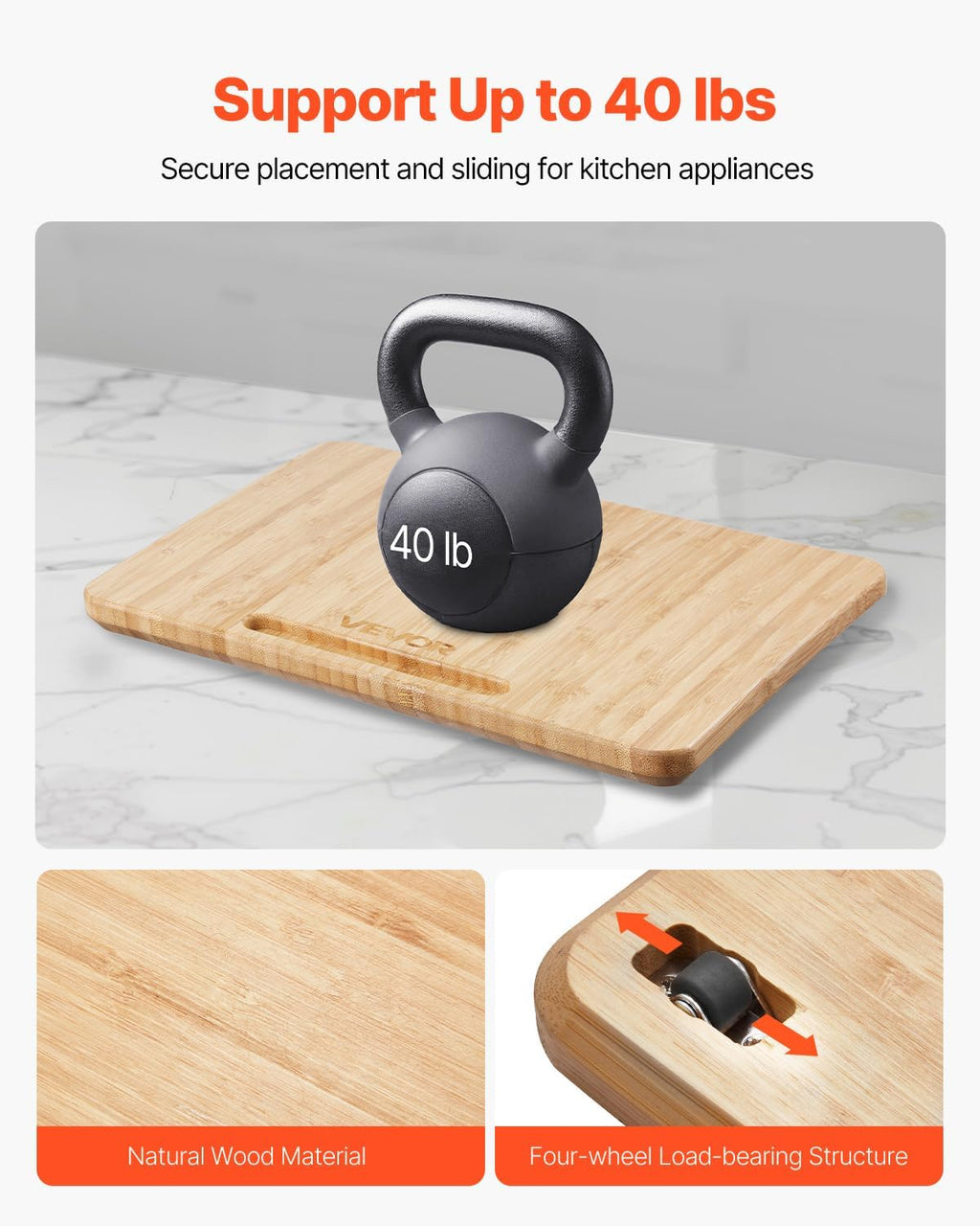 NEW Appliance Slider, Medium 10.5 x 13-inch, Rolling Sliding Tray with Rubber Wheels & Hollow Handle, Easy to Clean, Appliance Rolling Tray for Coffee Maker, Kitchen Countertop, Natural Wood