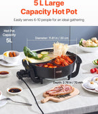 NEW Electric Hot Pot, 1360W 5 L Double-flavor Shabu Shabu Pot, Non-Stick Electric Cooker with Divider, Clear Glass Lid, Temperature control, Chinese Hotpot for 6-10 People Family Dinning & Party