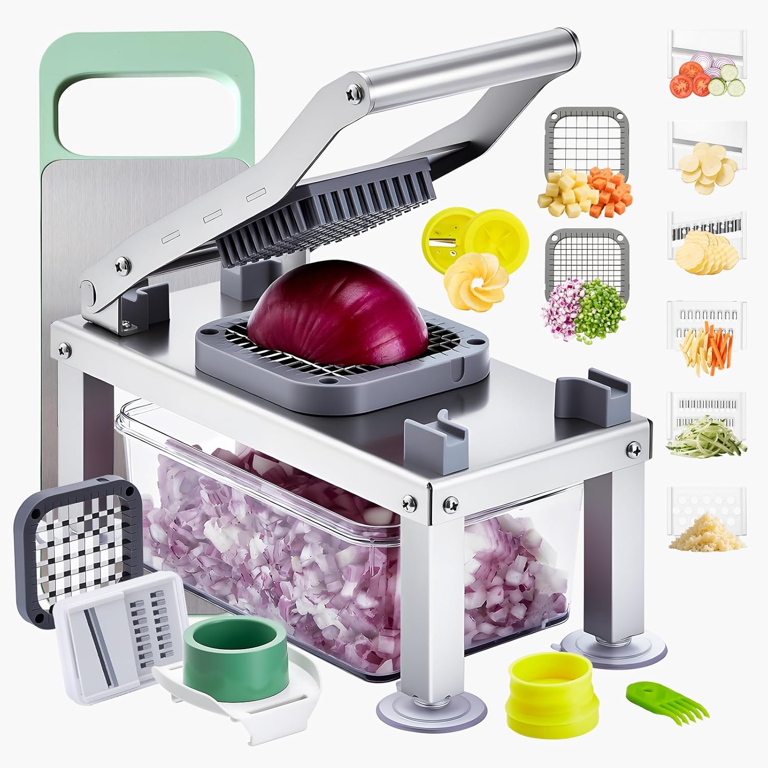 NEW Vegetable Chopper Mandoline Slicer, All-in-1 Food Veggie Cutter with 9 Stainless Steel Blades, Cheese Grater Onion Potato Dicer with Container,Salad Spiralizer Kitchen Gadgets&Essentials