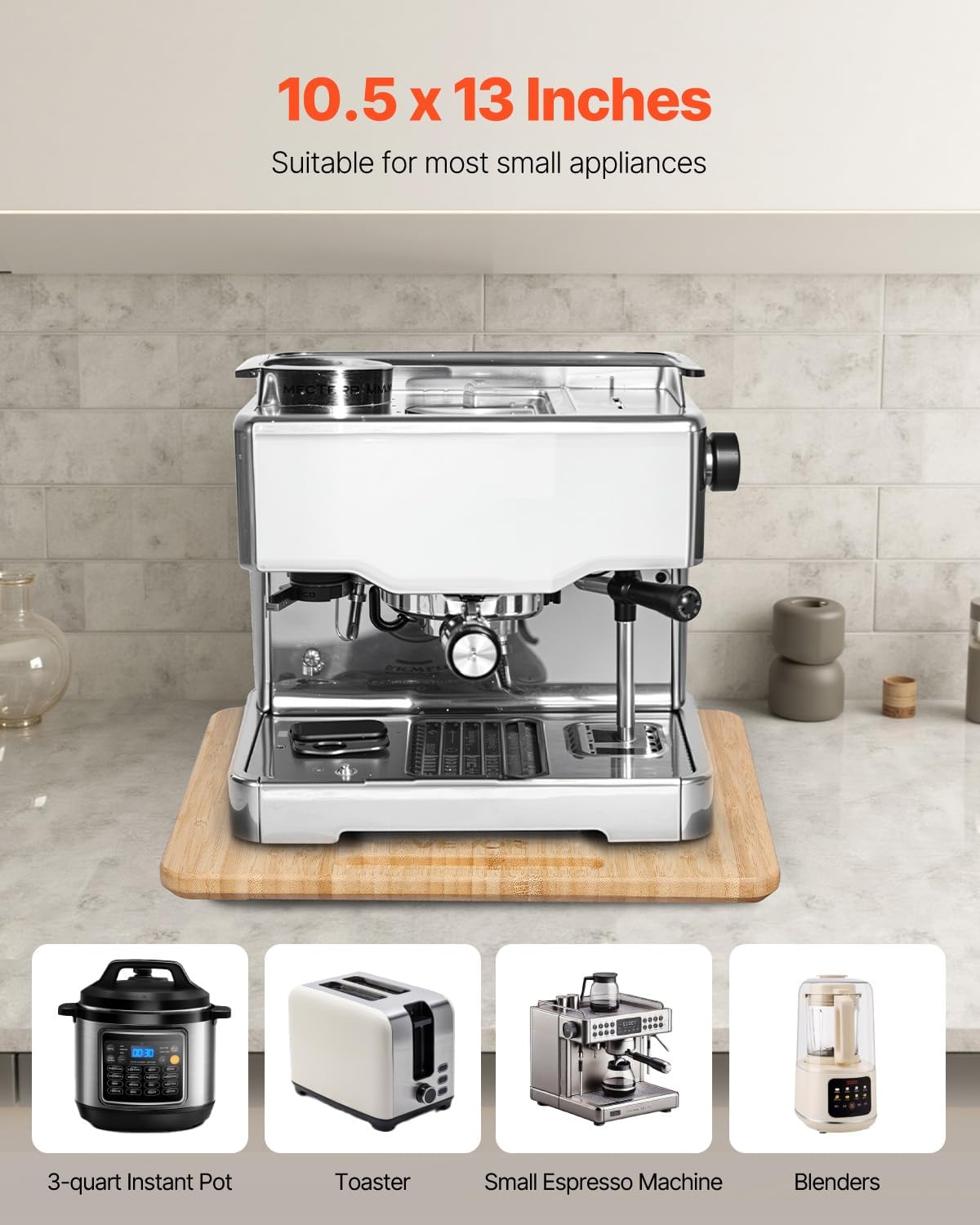 NEW Appliance Slider, Medium 10.5 x 13-inch, Rolling Sliding Tray with Rubber Wheels & Hollow Handle, Easy to Clean, Appliance Rolling Tray for Coffee Maker, Kitchen Countertop, Natural Wood