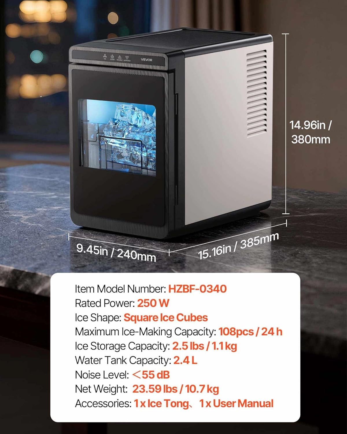 NEW Countertop Ice Maker, 22 lbs per Day, Self-Cleaning Portable Machine with Tong, Drawer-Style Ice Access, Ice-Making Machine with Large Square Cubes, for Home, Kitchen, Office, Bar & Party