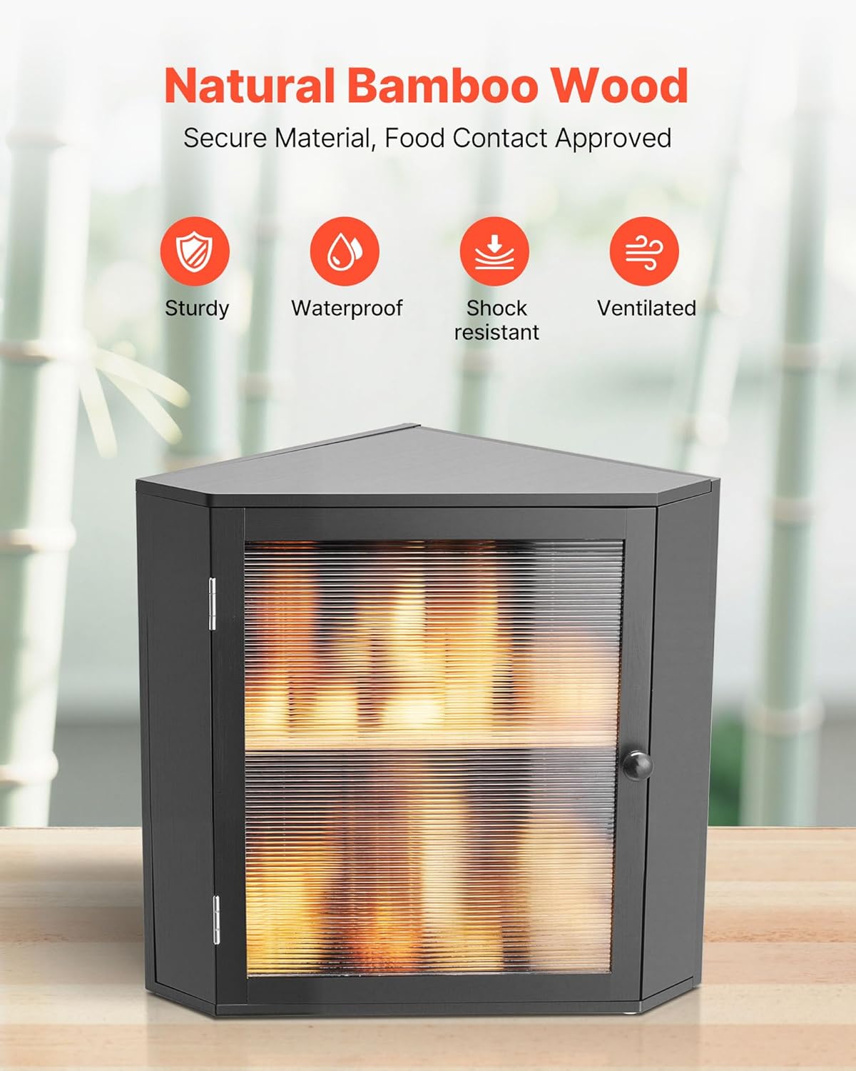 NEW Corner Bread Box for Kitchen Counter, Double Layer Large Capacity Bamboo Bread Storage Container, Farmhouse Wooden Breadbox for Homemade Bread, Storage Holder Bin with Acrylic Wavy Door, Black