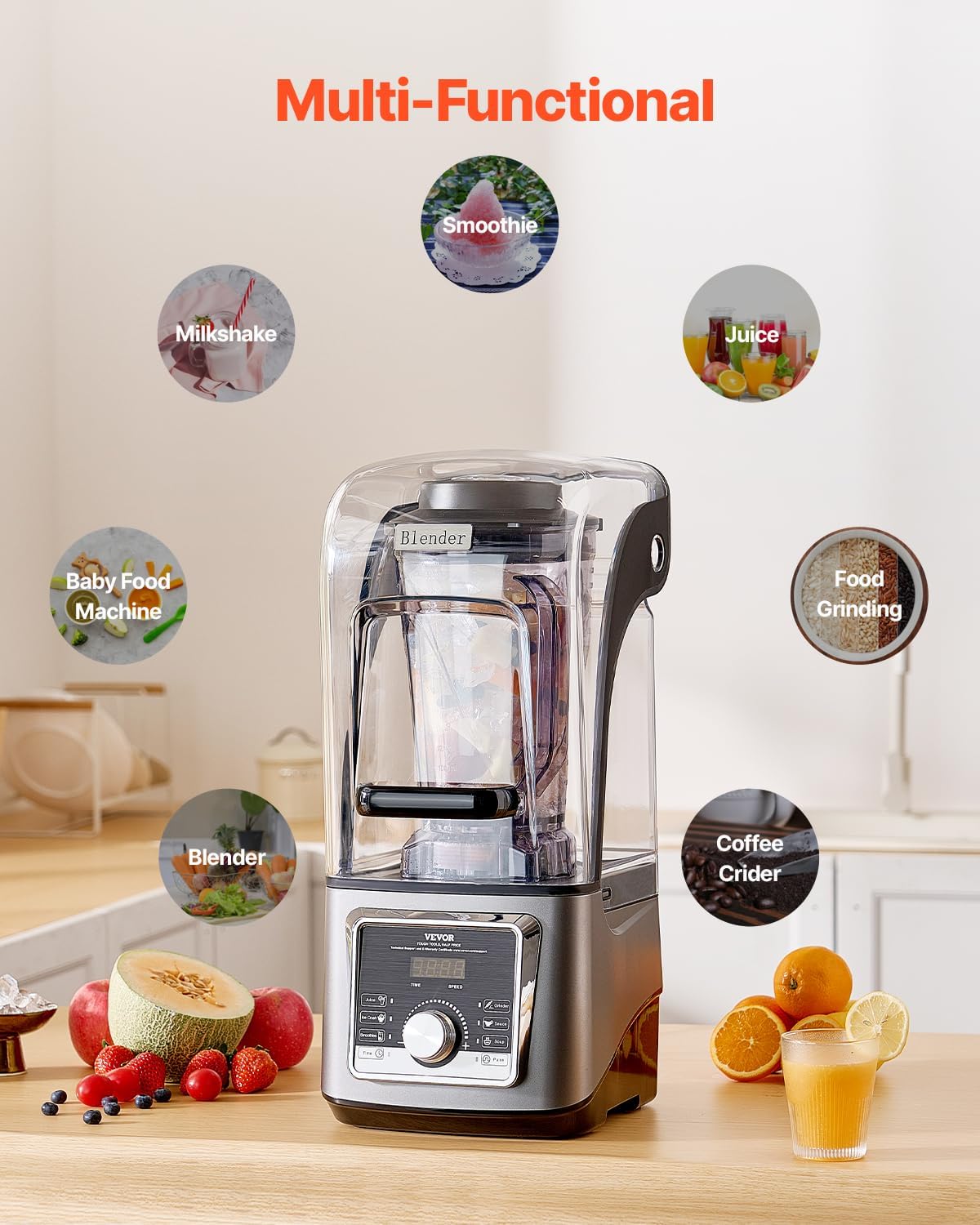 NEW Professional Blender for Smoothies, 118 oz 1400W, with Powerful Motor, Multi-Functional Food Processing Blender with Noise Cover for Smoothie/Milkshake/Juice, Fits for Kitchen