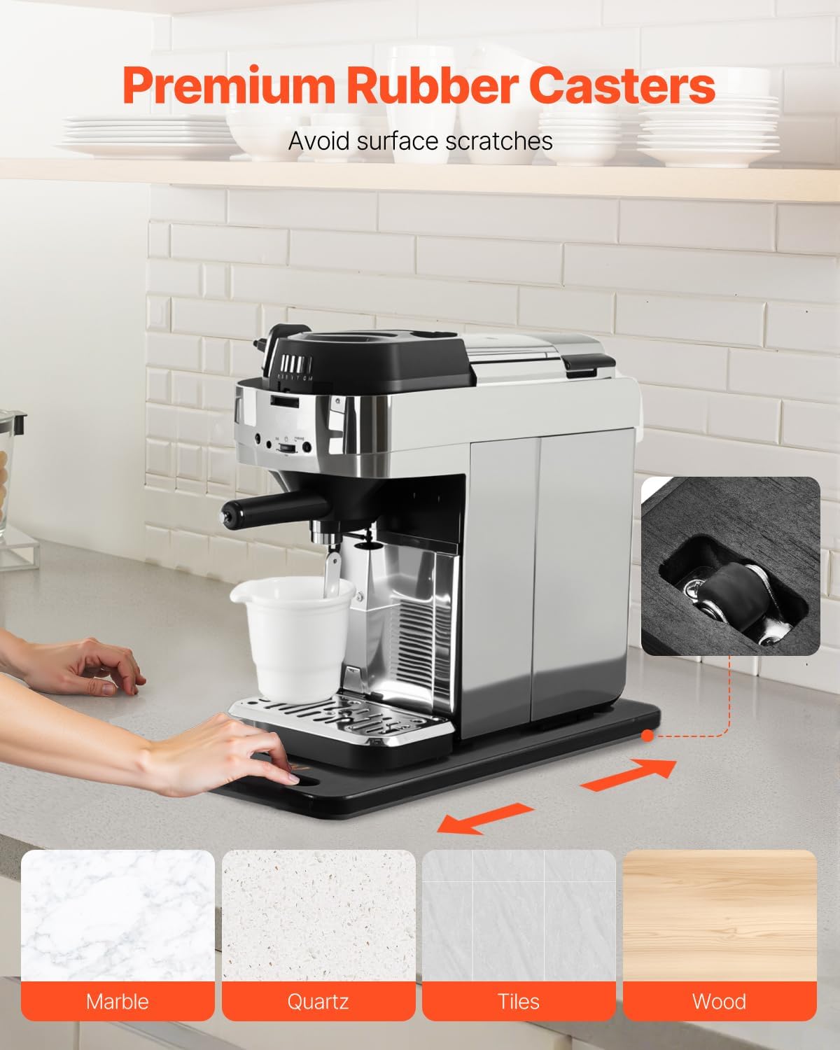 NEW  Appliance Slider, Small 14.5 x 7.5-inch, Rolling Sliding Tray with Silent Rubber Wheels & Hollow Handle, Easy to Clean, Appliance Rolling Tray for Coffee Maker, Kitchen Countertop, Black