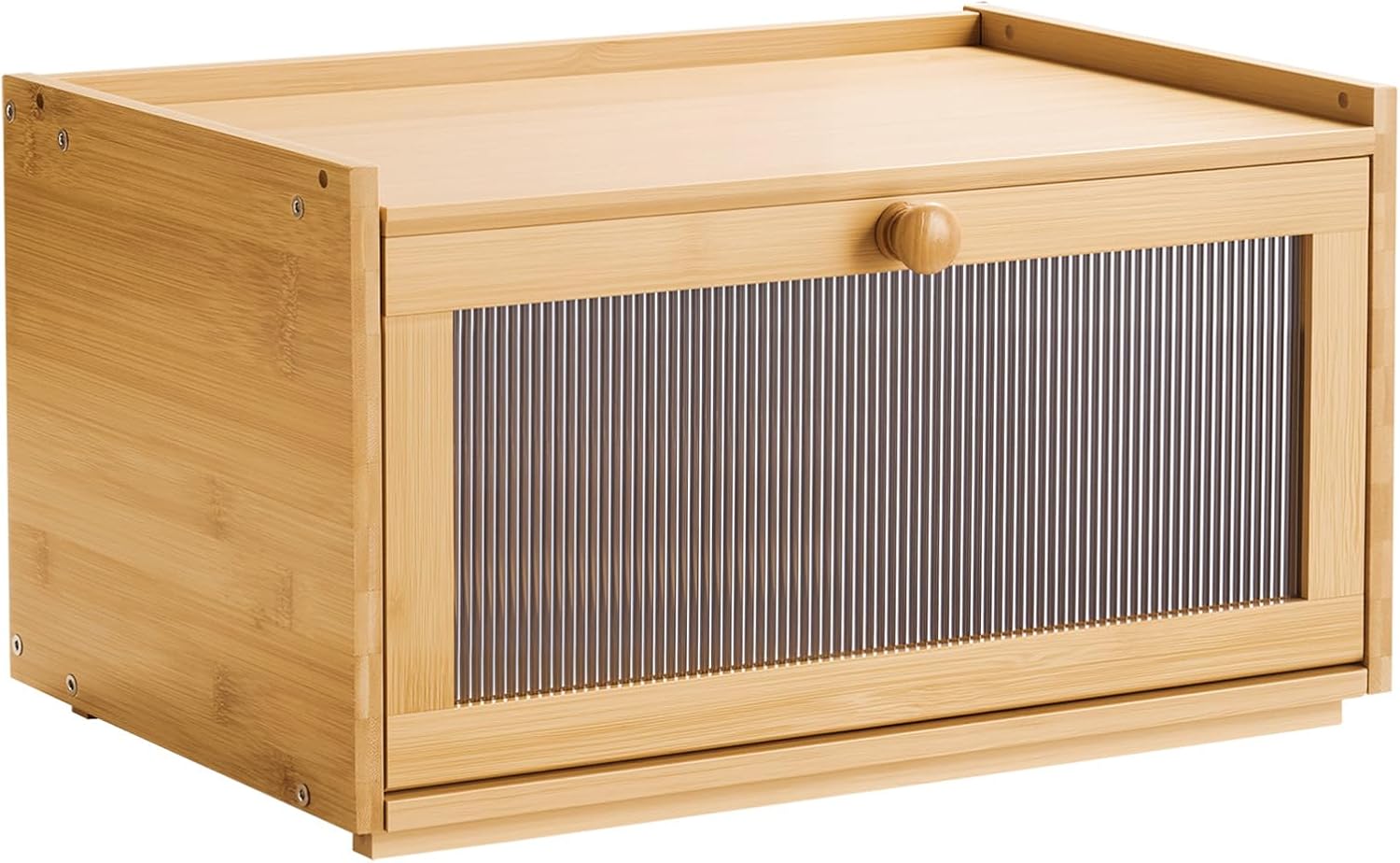 NEW Bread Box for Kitchen Counter, Large Capacity Bamboo Bread Storage Container, Farmhouse Wooden Breadbox Organizer for Homemade Bread, Storage Holder Bin with Acrylic Wavy Door Panel, Natural
