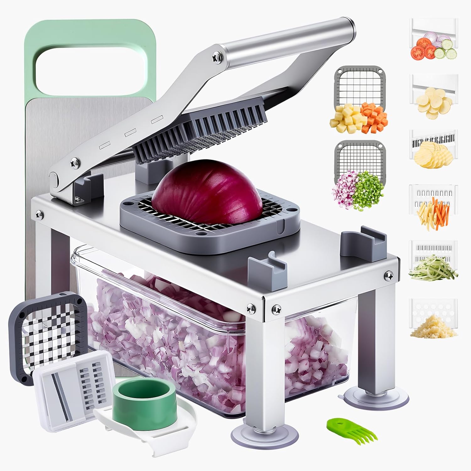 NEW Vegetable Chopper Mandoline Slicer, All-in-1 Food Veggie Cutter with 9 Stainless Steel Blades, Cheese Grater Onion Potato Dicer with Container,Salad Spiralizer Kitchen Gadgets&Essentials