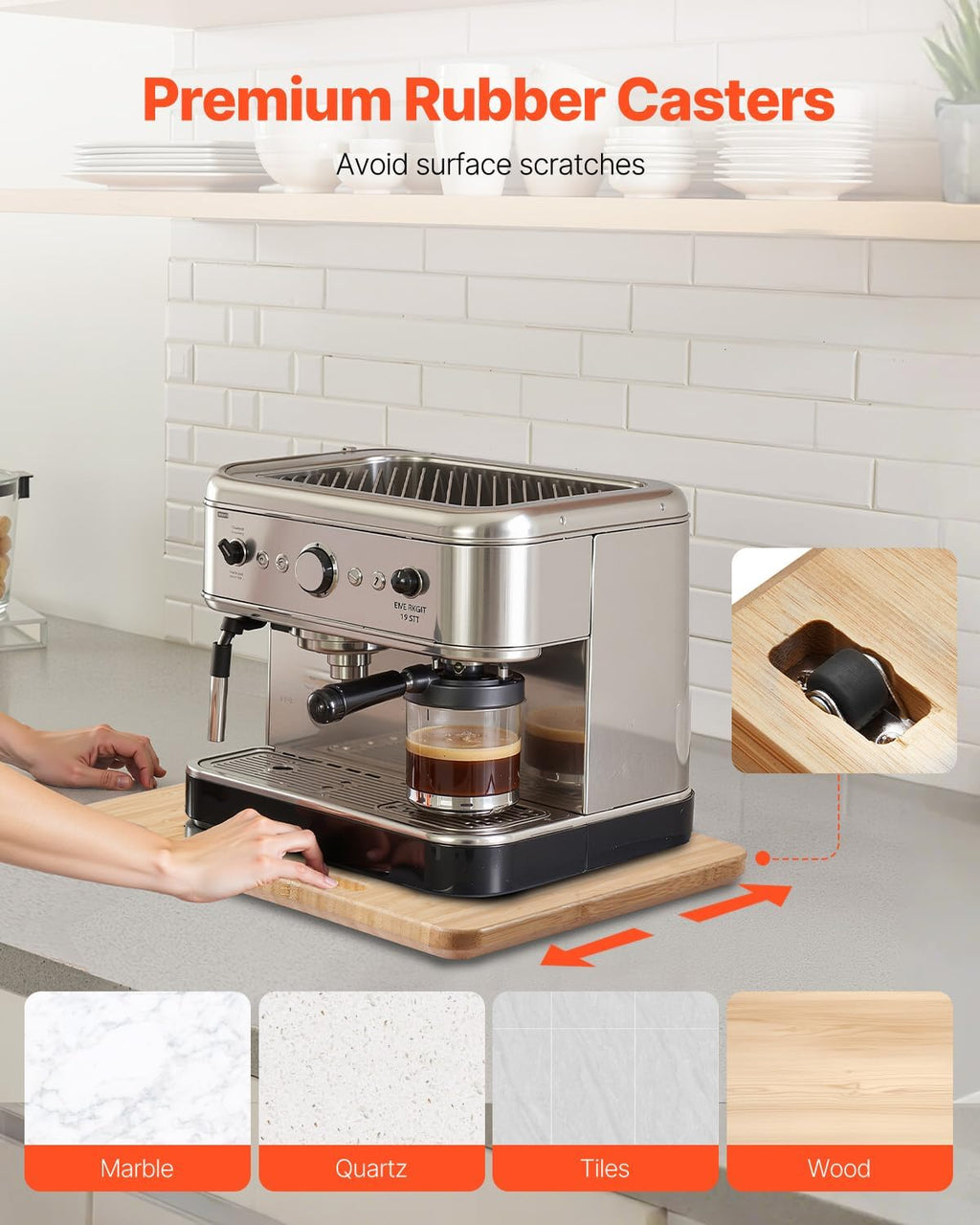 NEW Appliance Slider, Medium 10.5 x 13-inch, Rolling Sliding Tray with Rubber Wheels & Hollow Handle, Easy to Clean, Appliance Rolling Tray for Coffee Maker, Kitchen Countertop, Natural Wood