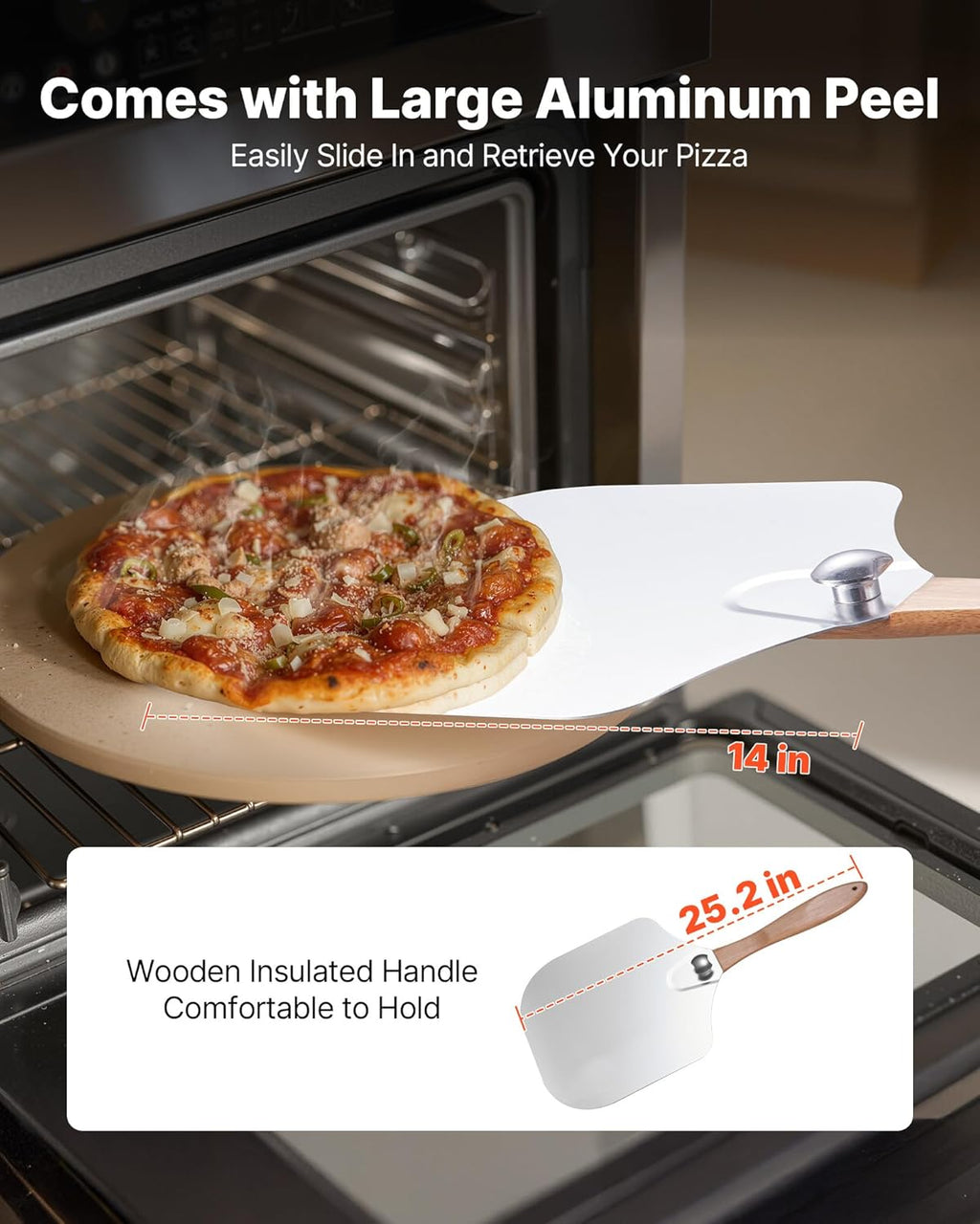 NEW Pizza Stone, 15 in Round Pizza Stone, 0.67 in Large Cordierite Baking-Stone with Metal Peel, Scrape, 1450℉ Heat-Resistant Cooking Stones, for Kitchen Oven, Baking Pizzas, BBQ Grilling