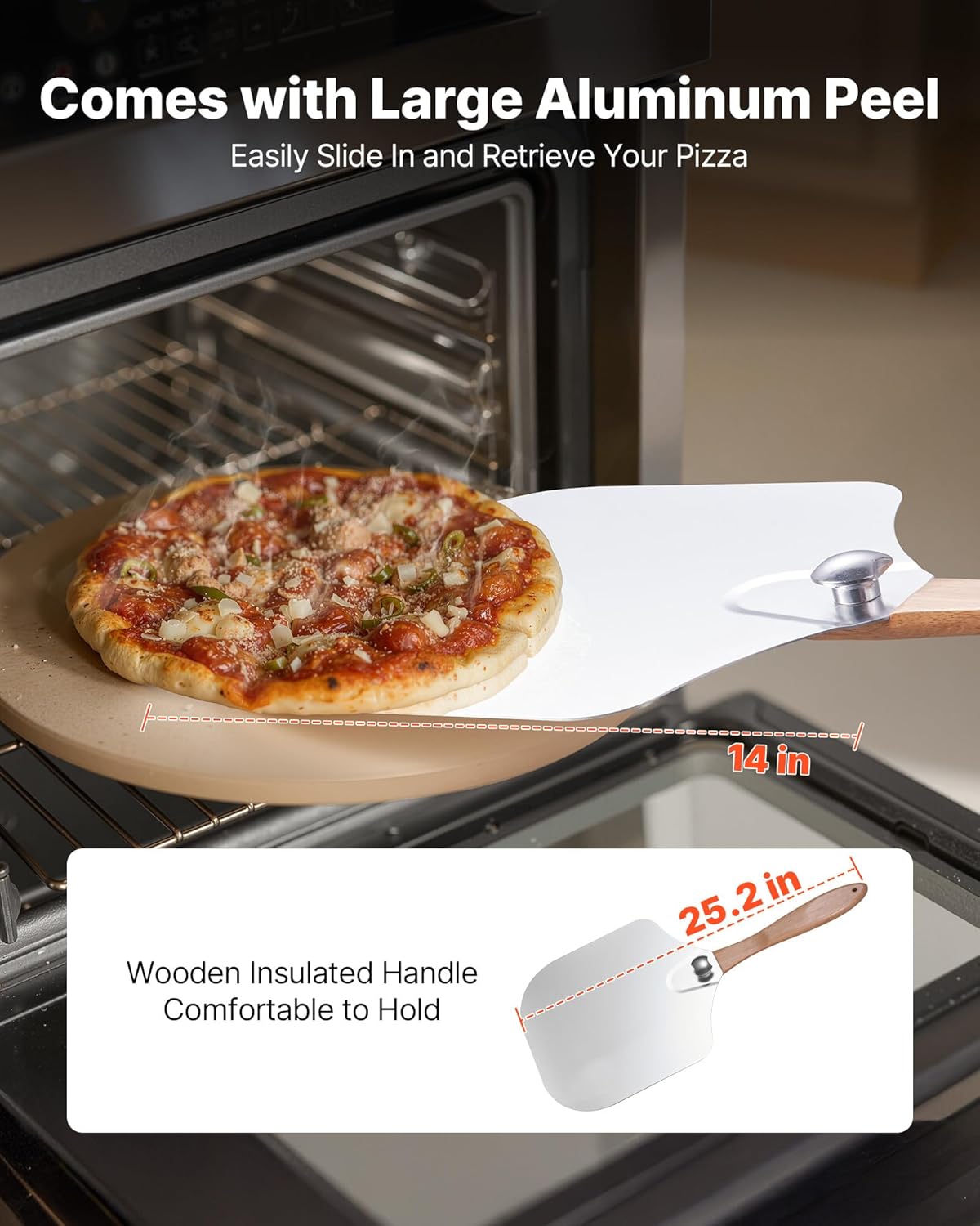 NEW Pizza Stone, 15 in Round Pizza Stone, 0.67 in Large Cordierite Baking-Stone with Metal Peel, Scrape, 1450℉ Heat-Resistant Cooking Stones, for Kitchen Oven, Baking Pizzas, BBQ Grilling