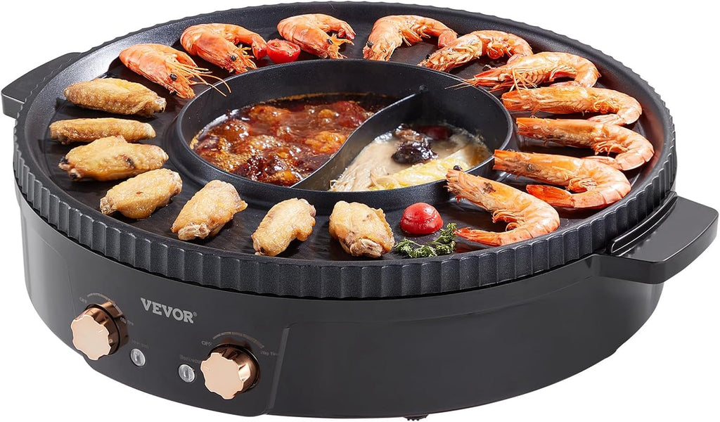 NEW Hot Pot with Grill, 2200W 2-in-1 Electric Smokeless Grill and Hot Pot, Korean BBQ Shabu Shabu Hotpot with Separate Dual Temperature Control, Non-stick Pan, for 1-6 People Family Dinning