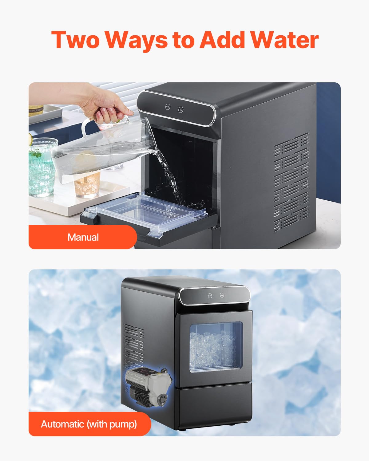 NEW Nugget Ice Maker, 37lbs/24H, with Self Cleaning, with Ice Scoop and Basket, Stainless Steel Ice Machine with Convenient Ice Transfer for Home Kitchen Office