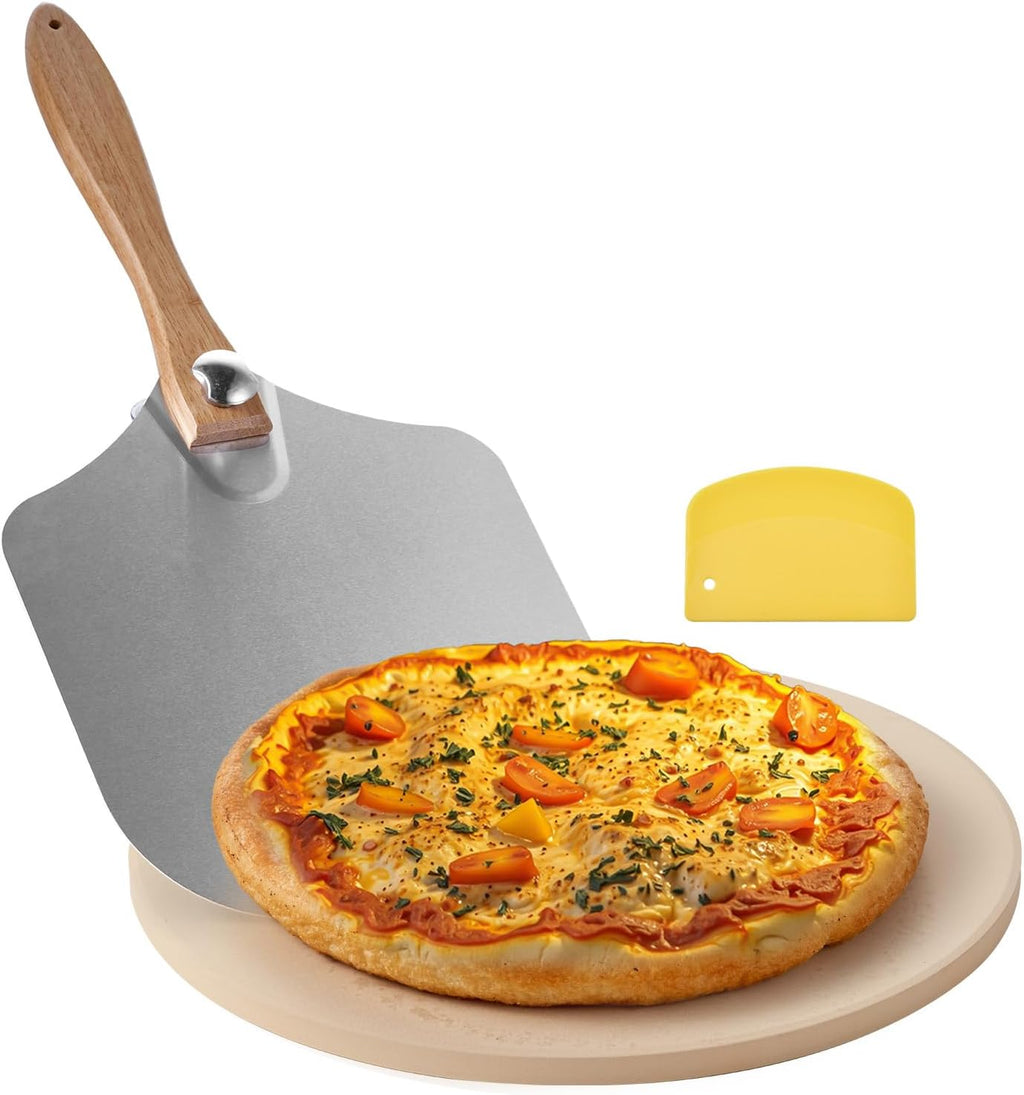 NEW Pizza Stone, 16 x 14 x 0.6 Inch Rectangular Cordierite Pizza Stone, Large Baking-Stone with Scraper, 1450℉ Heat-Resistant Cordierite Cooking Stones for Kitchen Bake Oven, BBQ Grill