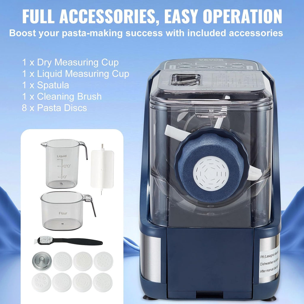 NEW Electric Pasta Maker, 150W Automatic Noodle Maker Machine with 8 Pasta Shapes, 4 Intelligent Modes, 500g Flour Capacity Pasta Maker Machine with Measuring Cups, Cleaning Brush for Home Kitchen