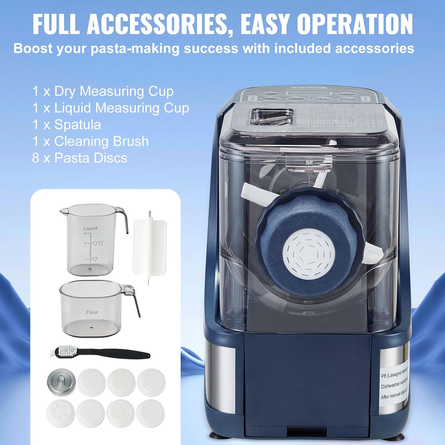 NEW Electric Pasta Maker, 150W Automatic Noodle Maker Machine with 8 Pasta Shapes, 4 Intelligent Modes, 500g Flour Capacity Pasta Maker Machine with Measuring Cups, Cleaning Brush for Home Kitchen