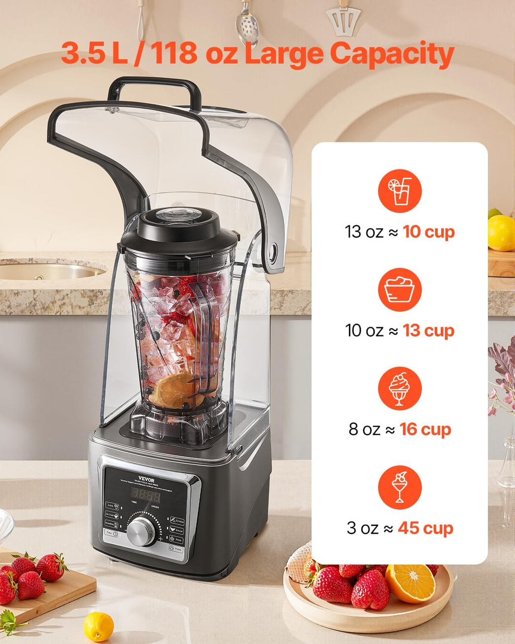 NEW Professional Blender for Smoothies, 118 oz 1400W, with Powerful Motor, Multi-Functional Food Processing Blender with Noise Cover for Smoothie/Milkshake/Juice, Fits for Kitchen