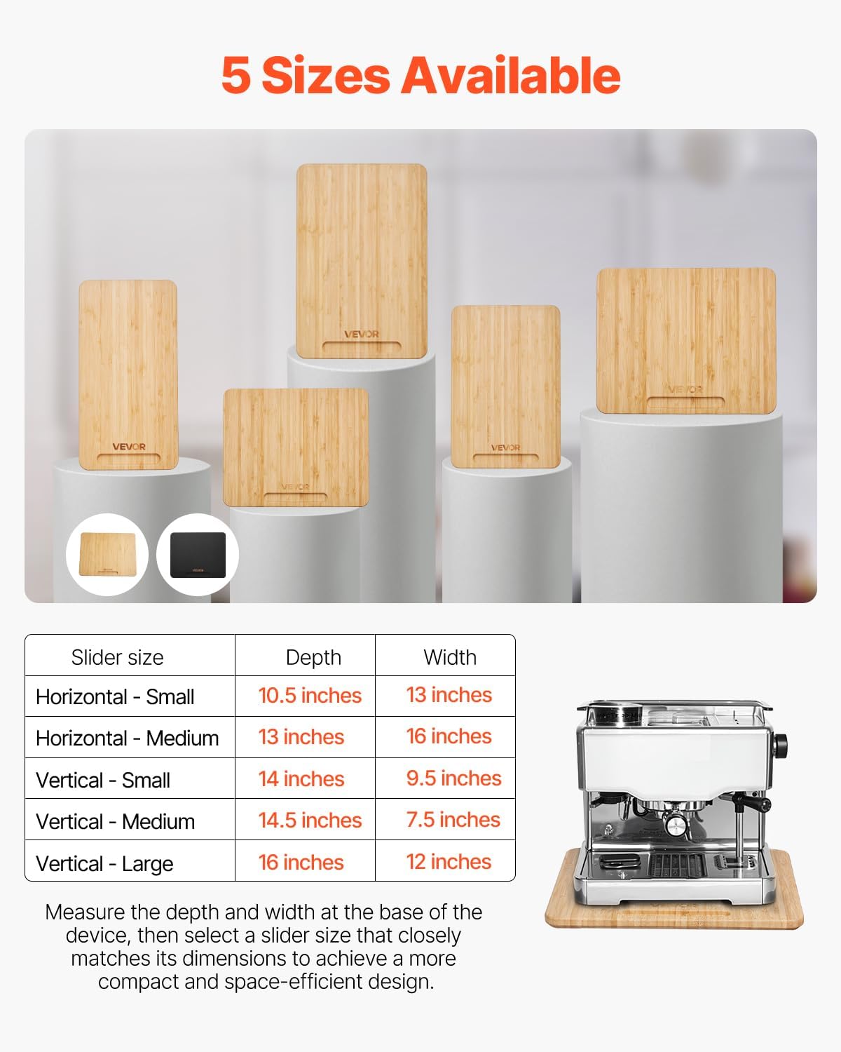 NEW Appliance Slider, Medium 10.5 x 13-inch, Rolling Sliding Tray with Rubber Wheels & Hollow Handle, Easy to Clean, Appliance Rolling Tray for Coffee Maker, Kitchen Countertop, Natural Wood
