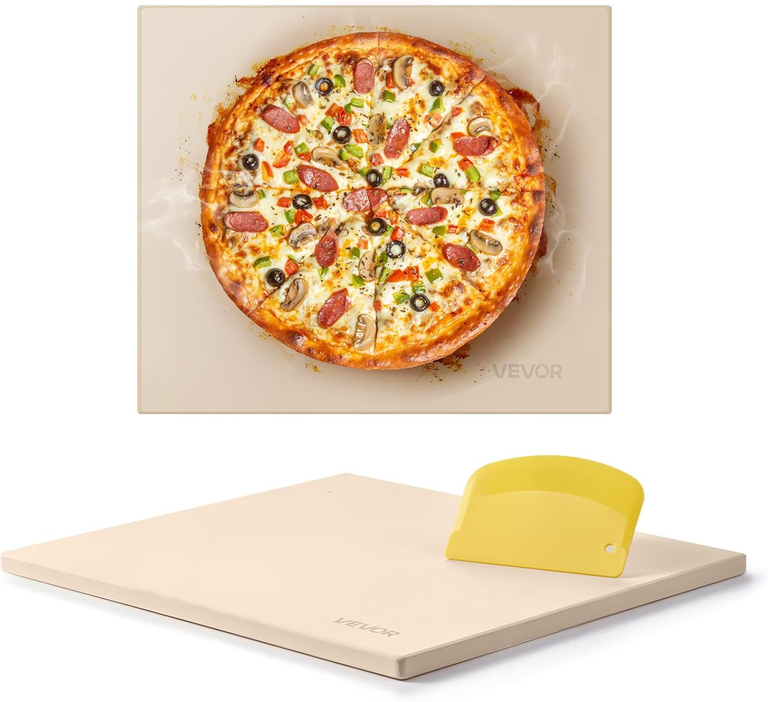 NEW Pizza Stone, 15 in Round Pizza Stone, 0.67 in Large Cordierite Baking-Stone with Metal Peel, Scrape, 1450℉ Heat-Resistant Cooking Stones, for Kitchen Oven, Baking Pizzas, BBQ Grilling