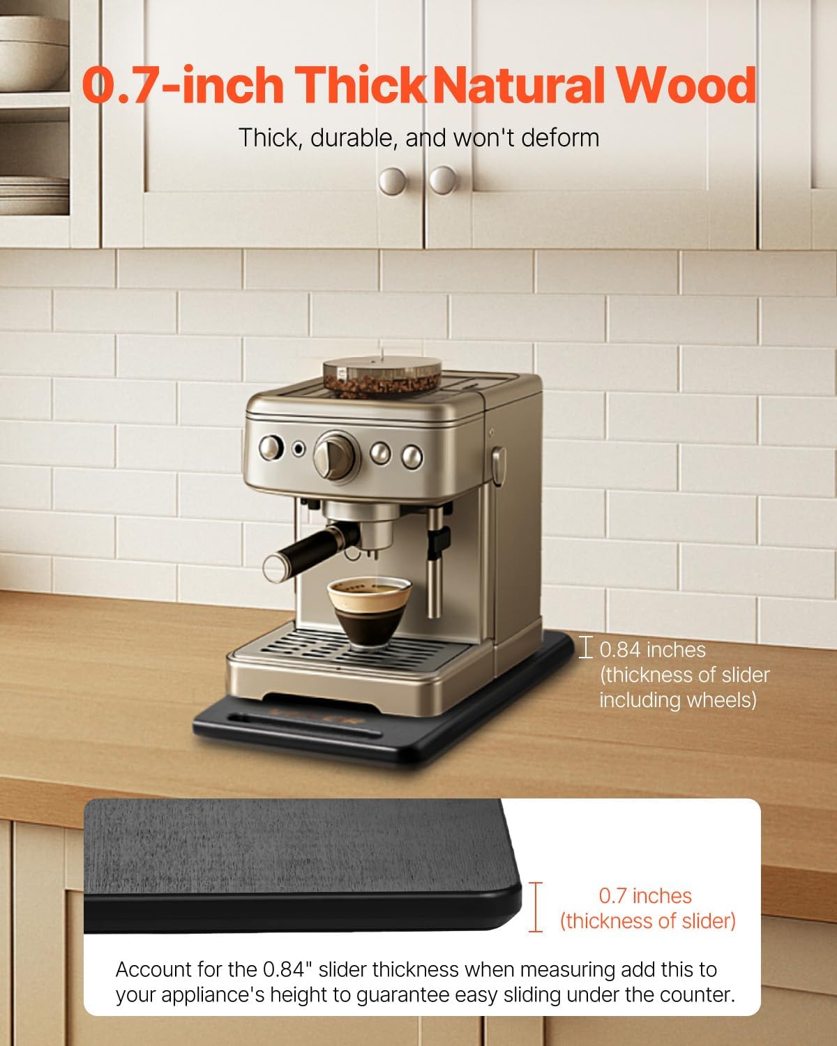 NEW  Appliance Slider, Small 14.5 x 7.5-inch, Rolling Sliding Tray with Silent Rubber Wheels & Hollow Handle, Easy to Clean, Appliance Rolling Tray for Coffee Maker, Kitchen Countertop, Black