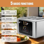 WhallPro® Touch Screen Toaster 2 & 4 Slice | Stainless Steel, Digital Timer, Sound | 6 Bread Types & Shades