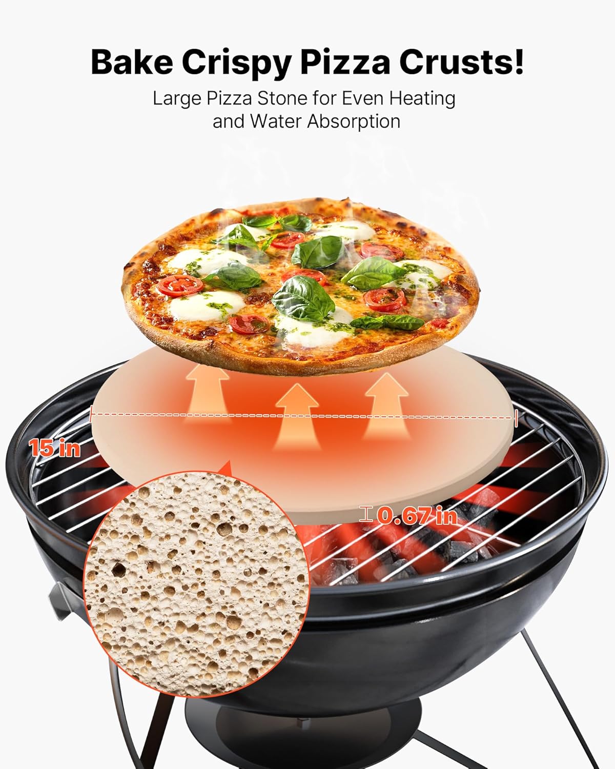 NEW Pizza Stone, 15 in Round Pizza Stone, 0.67 in Large Cordierite Baking-Stone with Metal Peel, Scrape, 1450℉ Heat-Resistant Cooking Stones, for Kitchen Oven, Baking Pizzas, BBQ Grilling
