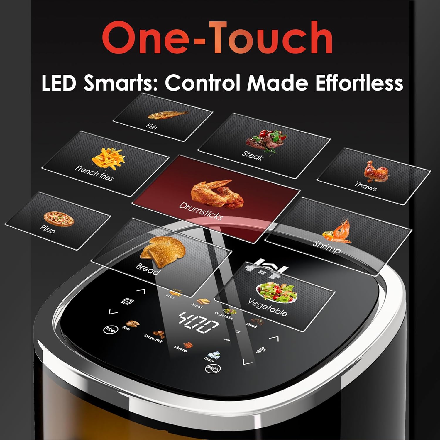 WhallPro 4QT Compact Air Fryer, 9-in-1 with Smart Digital Color TouchScreen Air Fryers, View Window, Air Fry, Roast, Bake, Broil, Reheat, Dehydrate, 12 Presets,Dishwasher Safe Basket &amp; Less Oil Nonstick