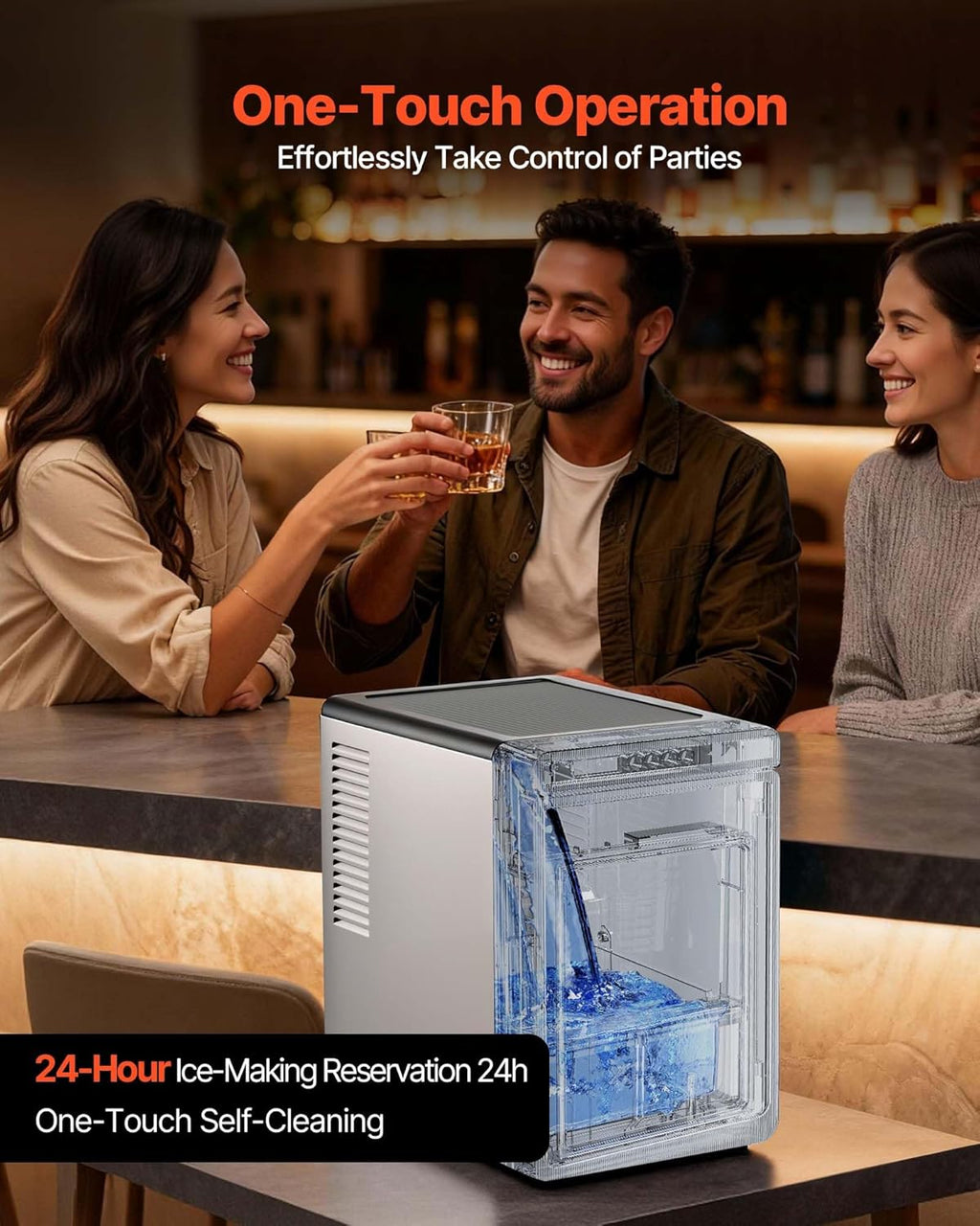 NEW Countertop Ice Maker, 22 lbs per Day, Self-Cleaning Portable Machine with Tong, Drawer-Style Ice Access, Ice-Making Machine with Large Square Cubes, for Home, Kitchen, Office, Bar & Party