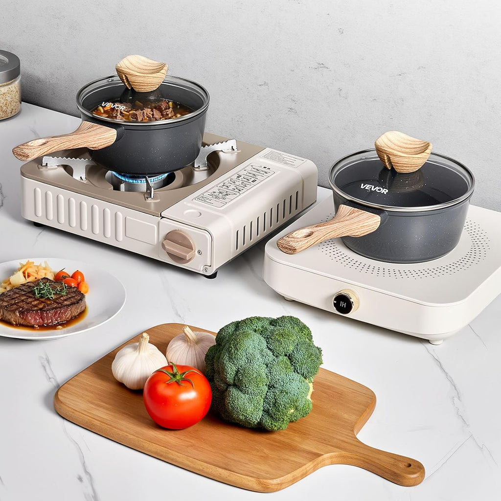 NEW 1.5 QT Saucepan, Nonstick Saucepan with Tempered Glass Lid, Multipurpose Cooking Sauce Pot with Detachable Handle, Sauce Pan Small Kitchen Cooking Pot with Coating, Induction Compatible, Black