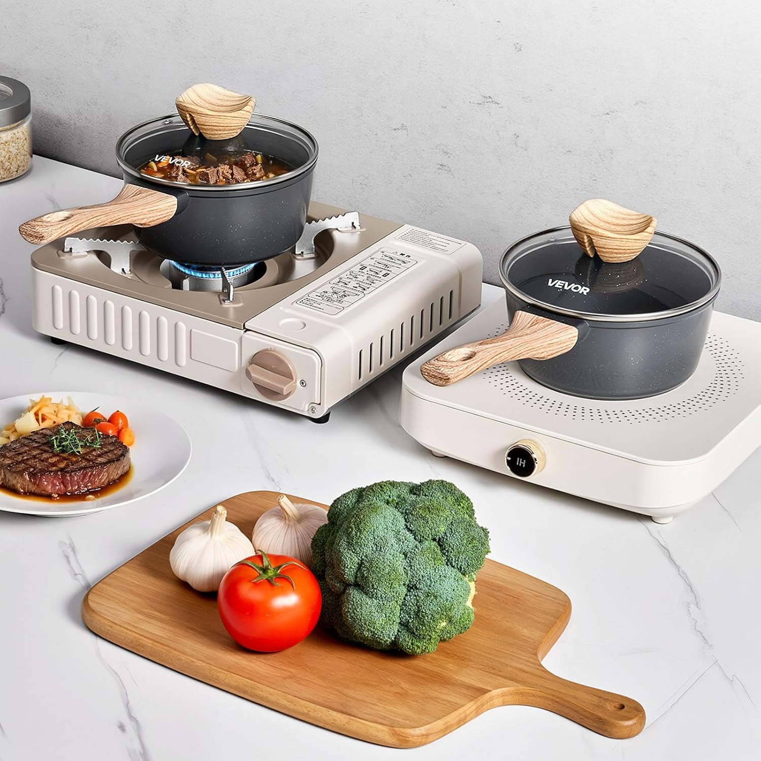 NEW 1.5 QT Saucepan, Nonstick Saucepan with Tempered Glass Lid, Multipurpose Cooking Sauce Pot with Detachable Handle, Sauce Pan Small Kitchen Cooking Pot with Coating, Induction Compatible, Black