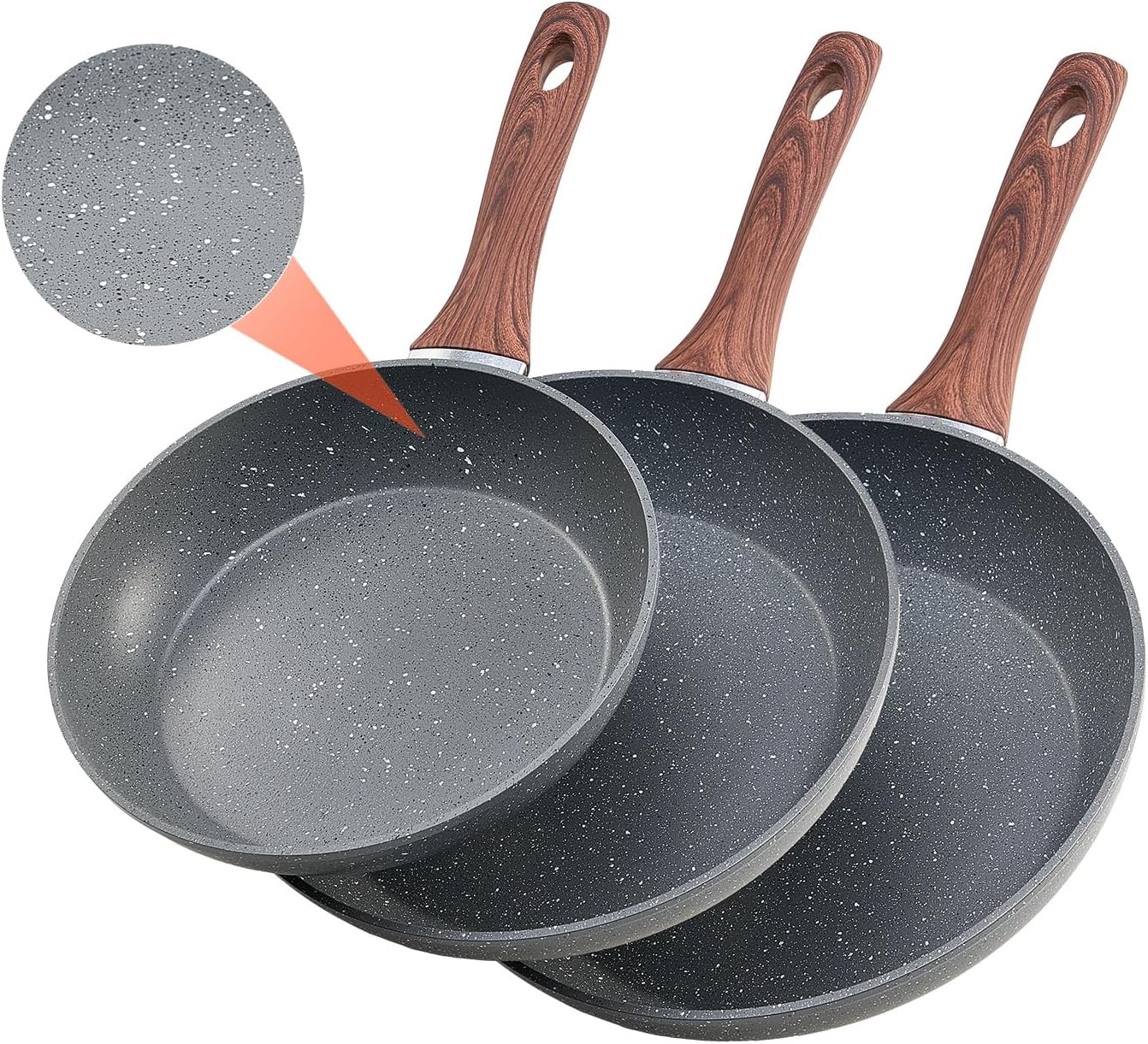 NEW Frying Pan Skillet, Aluminum Egg Fry Pans, 3 Piece (8, 9.5, 11 in), Nonsitck Ceramic Heavy-Duty Skillets with Heat-Resistant Handle, Chef's Kitchen Cookware for Gas, Electric, Induction, Beige
