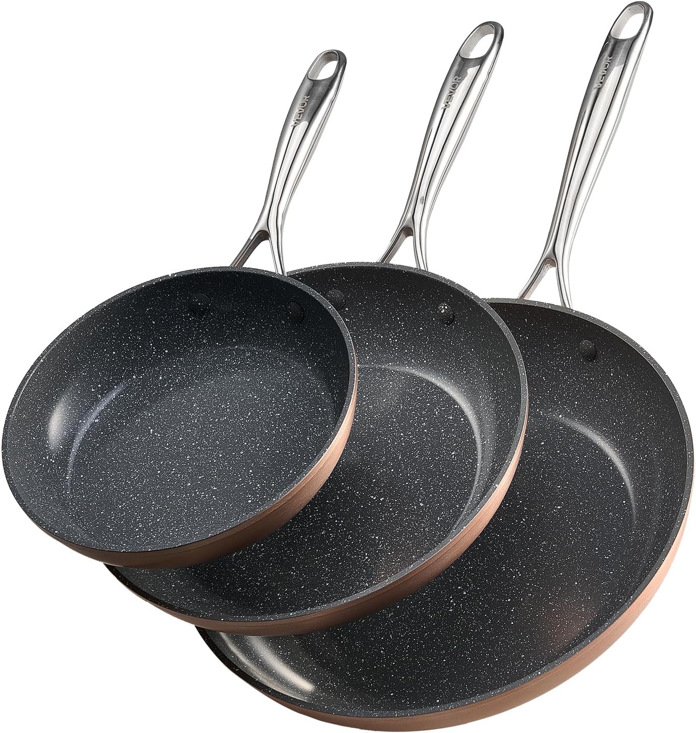 NEW Frying Pan Skillet, Aluminum Egg Fry Pans, 3 Piece (8, 9.5, 11 in), Nonsitck Ceramic Heavy-Duty Skillets with Heat-Resistant Handle, Chef's Kitchen Cookware for Gas, Electric, Induction, Beige