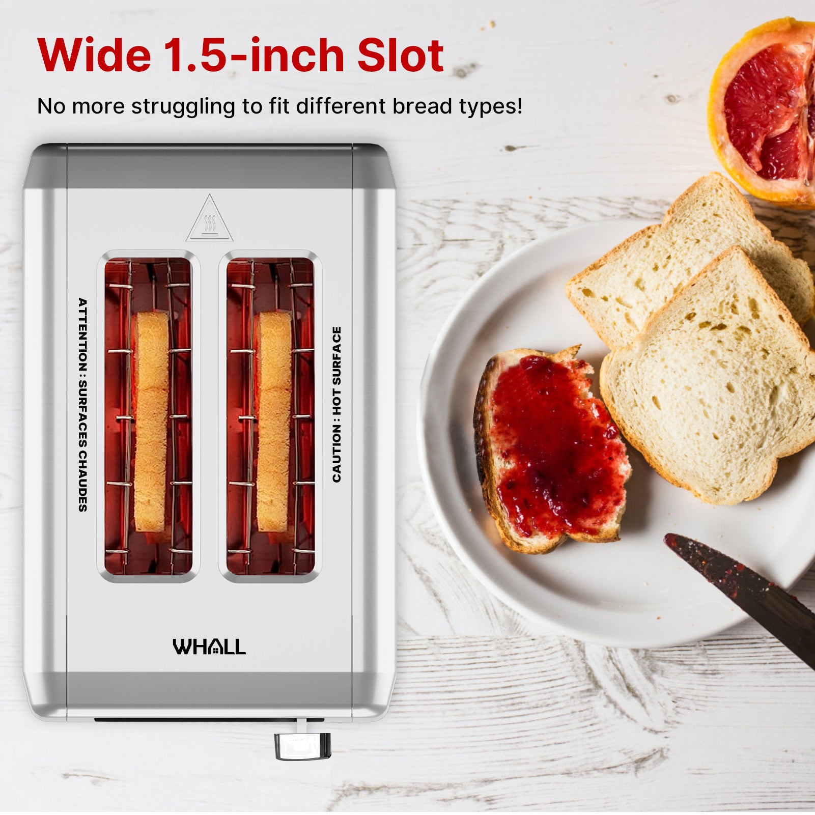 WhallPro® Touch Screen Toaster 2 & 4 Slice | Stainless Steel, Digital Timer, Sound | 6 Bread Types & Shades