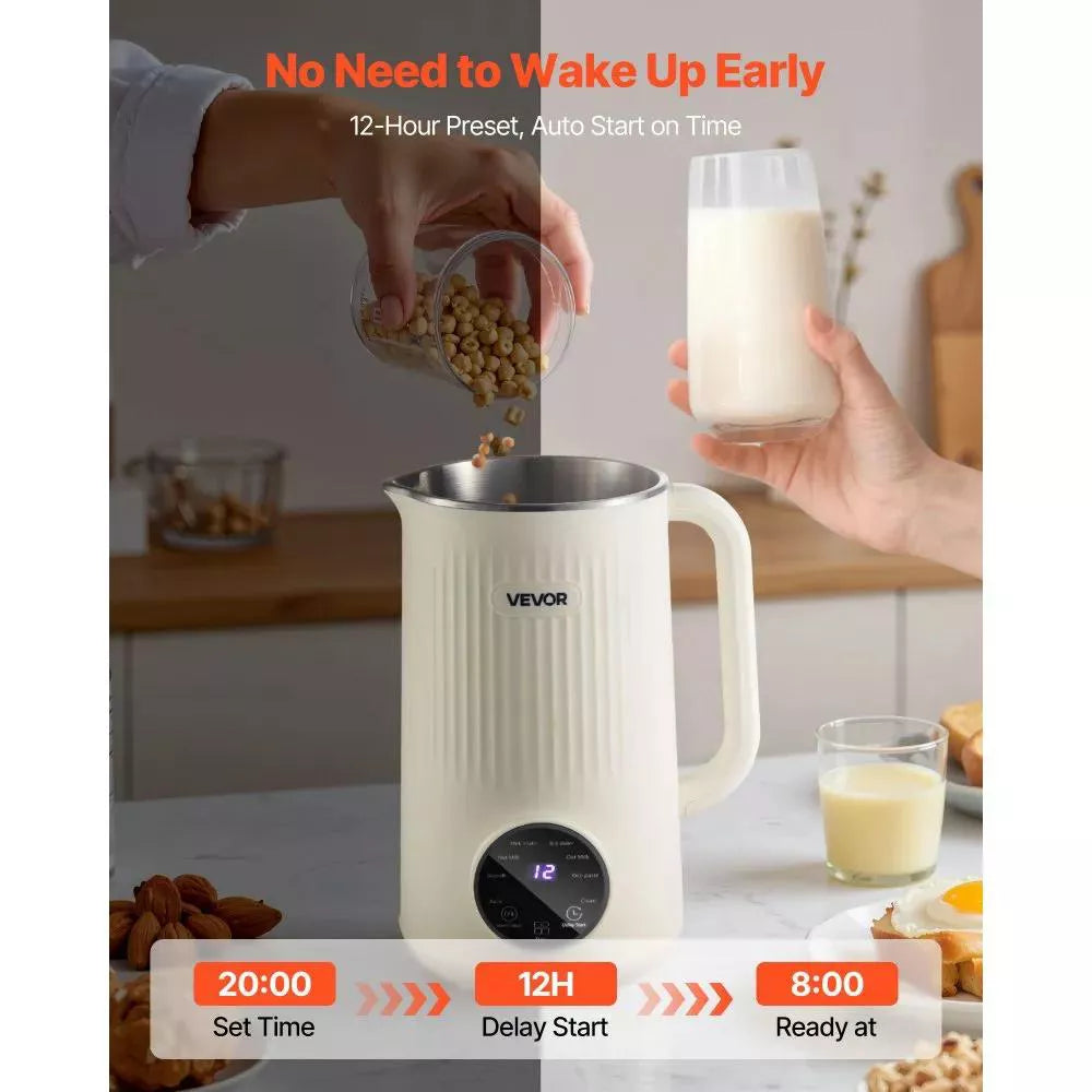 NEW 8-in-1 Nut Milk Maker,41oz Soy Milk Machine with 10 Blades, for Oat,Nut,Soy,Juice,Milkshake & Cereal,Self-Cleaning,Boil Water & 12-Hour Delay