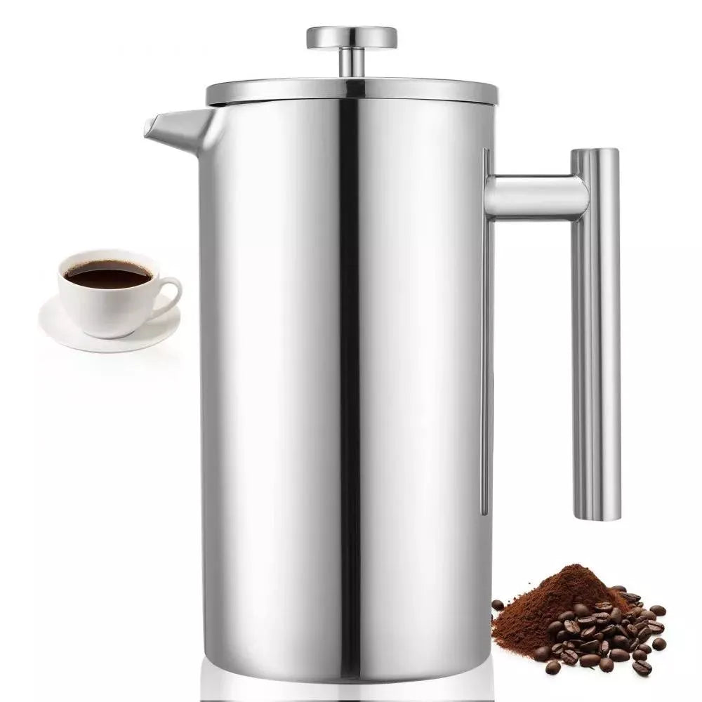 NEW French Press Coffee Maker, 51 Ounce Stainless Steel Coffee Press Tea Maker With Filter, Large Double Wall Insulated Presses Cold Brew, Silver