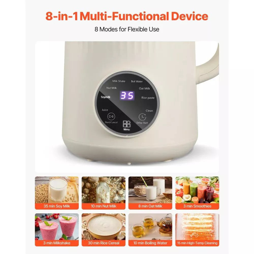 NEW 8-in-1 Nut Milk Maker,41oz Soy Milk Machine with 10 Blades, for Oat,Nut,Soy,Juice,Milkshake & Cereal,Self-Cleaning,Boil Water & 12-Hour Delay