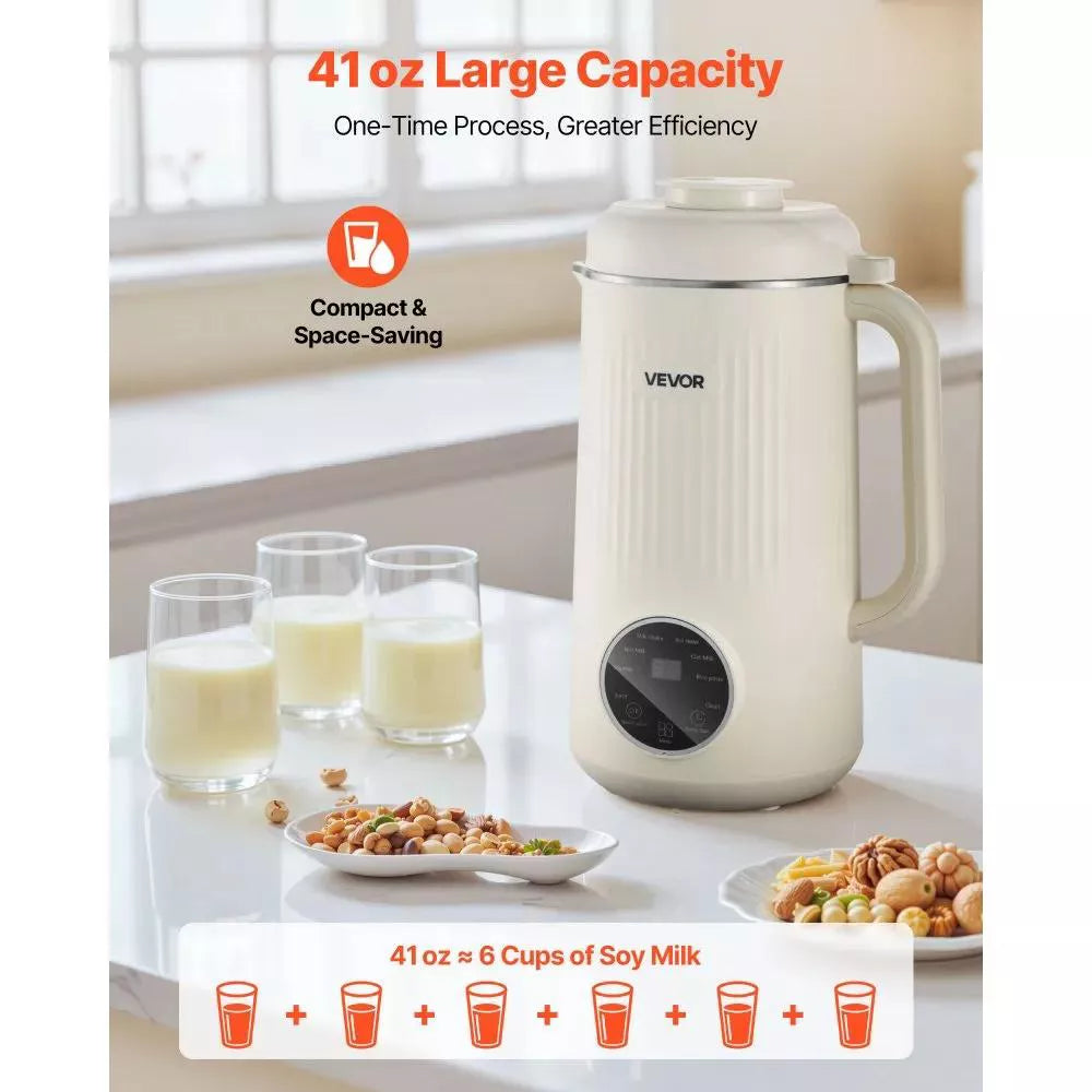 NEW 8-in-1 Nut Milk Maker,41oz Soy Milk Machine with 10 Blades, for Oat,Nut,Soy,Juice,Milkshake & Cereal,Self-Cleaning,Boil Water & 12-Hour Delay