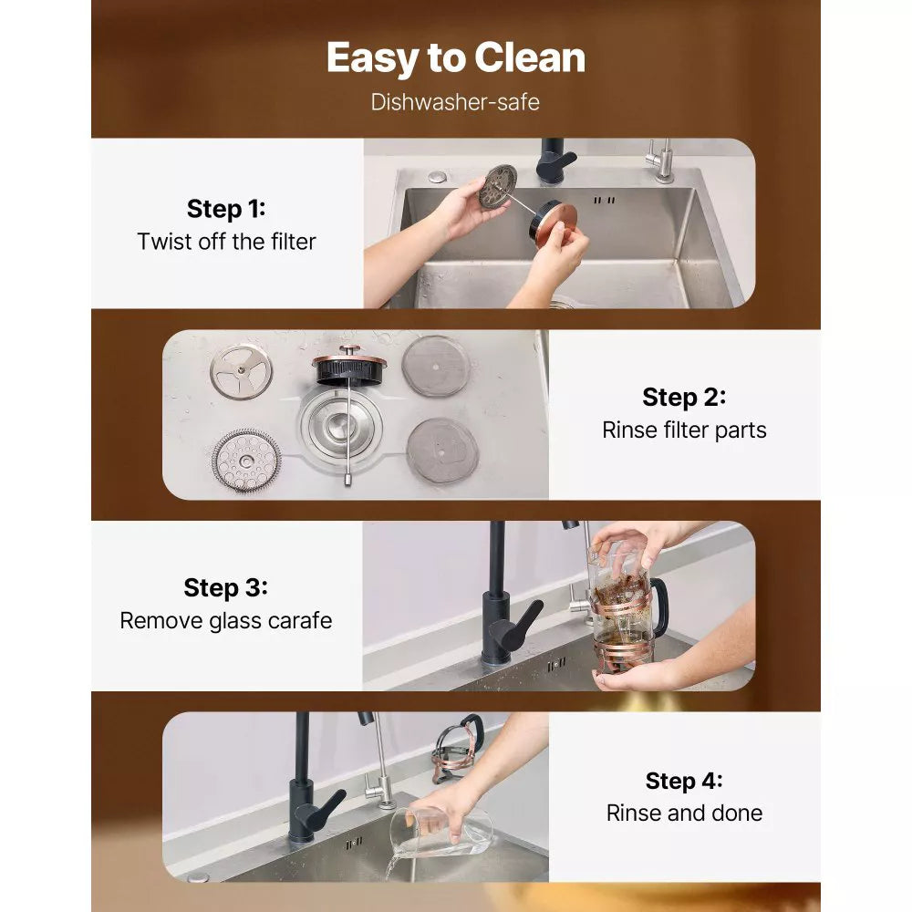 NEW French Press Coffee Maker, 34 Ounce 1 Liter Borosilicate Glass Coffee Press Tea Maker with Stainless Steel Filter, Large Glass French Presses